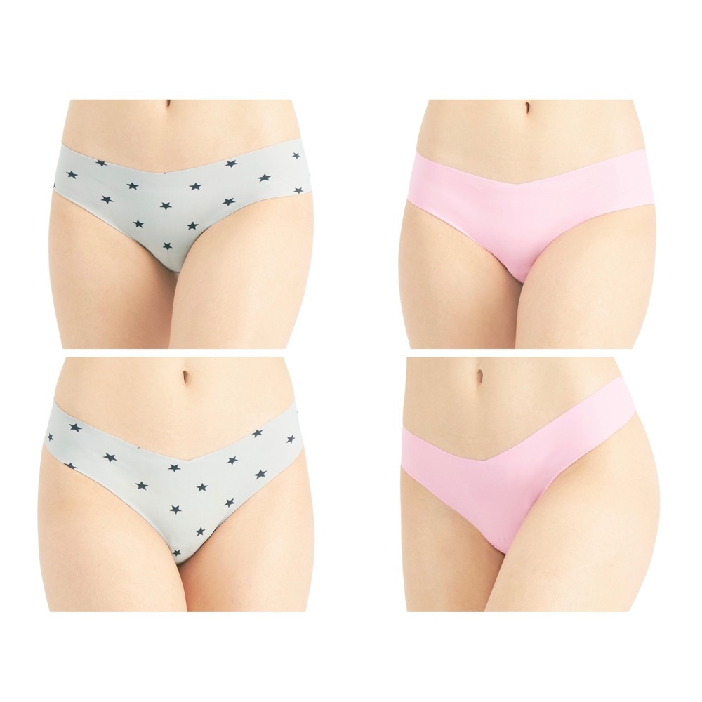 Jenni Women's 4 Pack of‎ No Show Panties - Pink/Grey Stars - Size Small